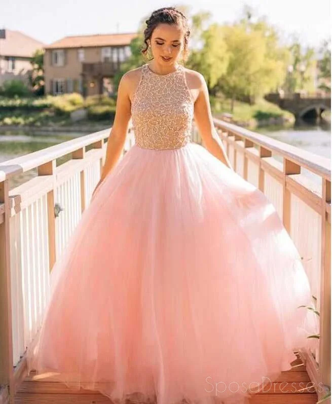 Velvet texture maxi dress-Blush Pink Tulle A line Evening Prom Dresses, Beaded Long Party Prom Dress, Custom Long Prom Dress, Cheap Party Prom Dress, Formal Prom Dress, 17030