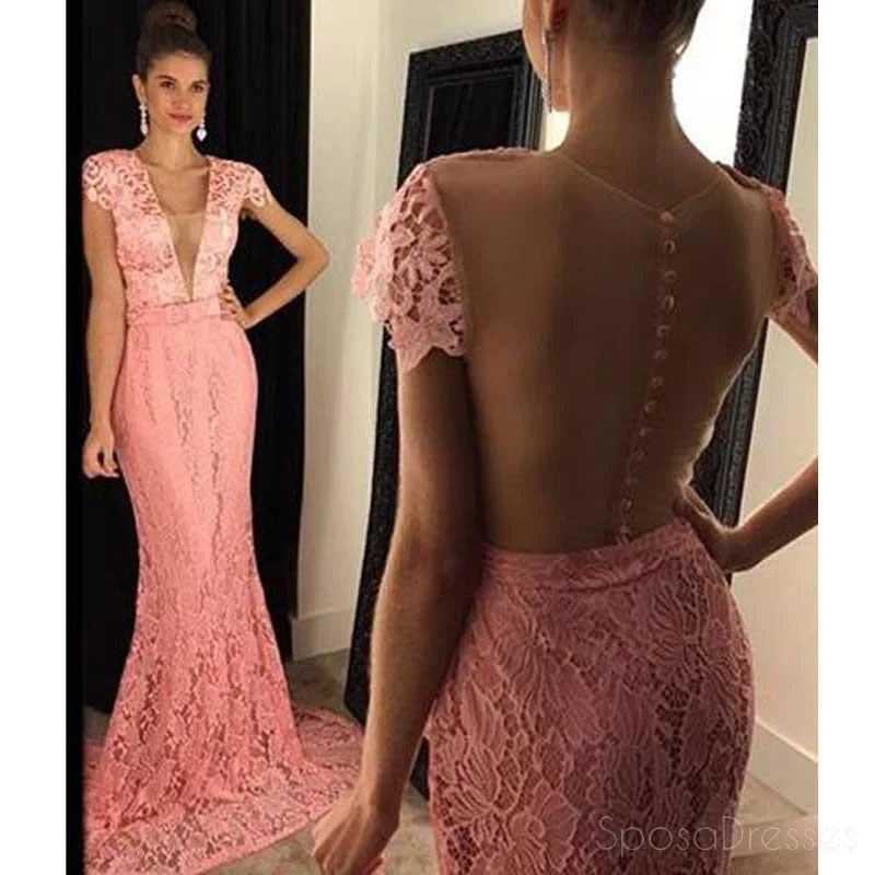 Sweetheart neckline maxi dress-Cap Sleeve Peach Lace Mermaid Evening Prom Dresses, 2017 Sexy See Through Prom Dress, Custom Long Prom Dress, Cheap Party Prom Dress, Formal Prom Dress, 17039