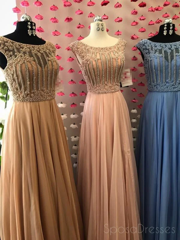 Beaded detail formal maxi dress-Cap Sleeve Scoop Neck Beaded Long Evening Prom Dresses, 17569