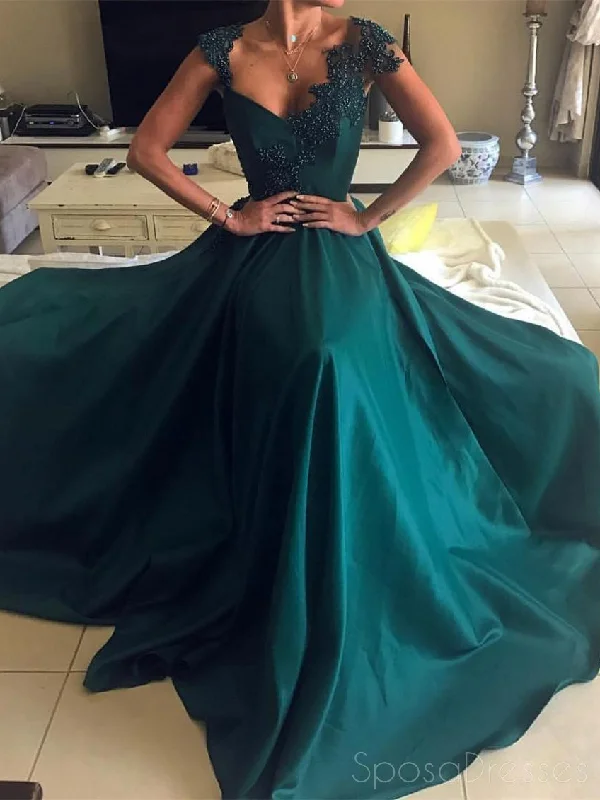 High neckline formal maxi dress-Cap Sleeve Sleeves Emerald Green Evening Prom Dresses, Cheap Sweet 16 Dresses, 18307