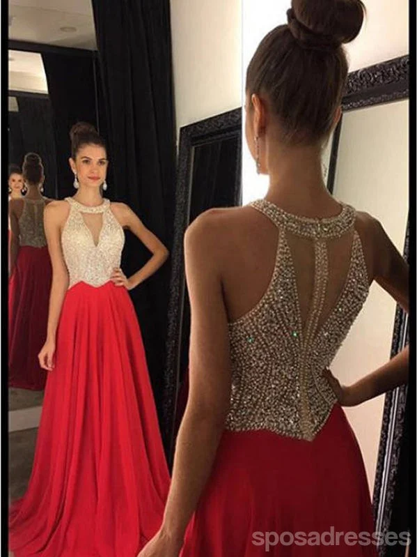 Bishop sleeve formal maxi dress-Red Prom Dresses, Halter prom Dress, Mermaid Prom Dress, dresses for Prom, Beaded prom dresses, PD1701