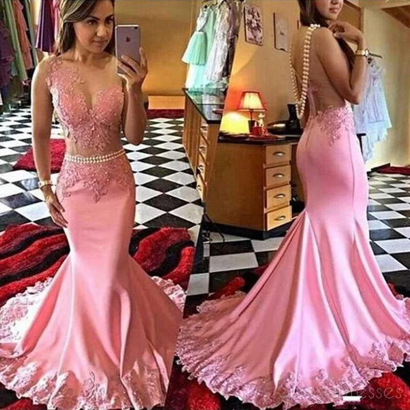 Tulip skirt casual maxi dress-Pink Lace Mermaid Evening Prom Dresses, Long See Through Party Prom Dress, Custom Long Prom Dress, Cheap Party Prom Dress, Formal Prom Dress, 17031