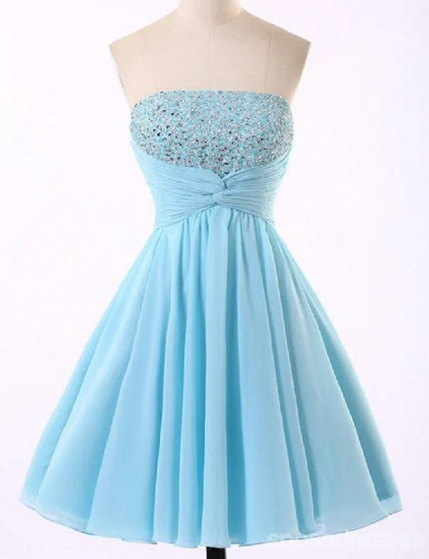 Colorblock maxi dress design-Cheap Chiffon Light Blue Cute homecoming prom dresses, CM0018