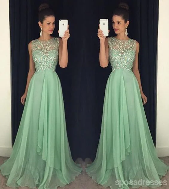 Asymmetrical hemline maxi dress-Sexy Open back Evening Prom Dresses, Beaded prom Dress, Green Prom Dress,  dresses for Prom, sexy prom dresses 2017, 17015