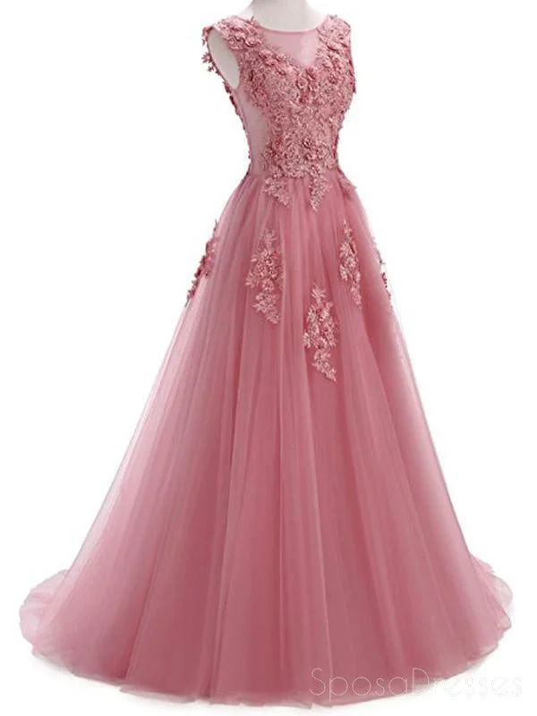 Bishop sleeve beach maxi dress-Custom Formal Pink Lace A-line Long Evening Prom Dresses, 17669