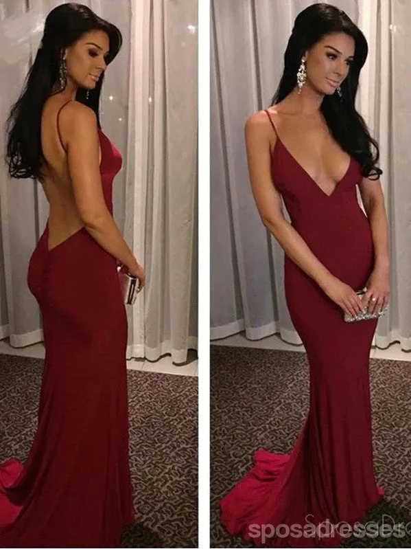 Floral motif beach maxi dress-Dark Red Sexy Mermaid Evening Prom Dresses, Long Backless Party Prom Dress, Custom Long Prom Dresses, Cheap Formal Prom Dresses, 17124