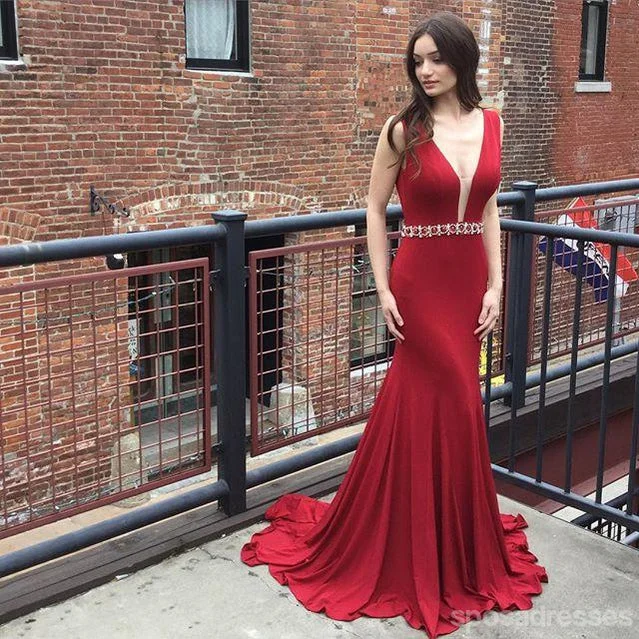 Festive look formal maxi dress-Deep V Neckline Mermaid Evening Prom Dresses, Long Backless Sexy Party Prom Dress, Custom Long Prom Dresses, Cheap Formal Prom Dresses, 17126