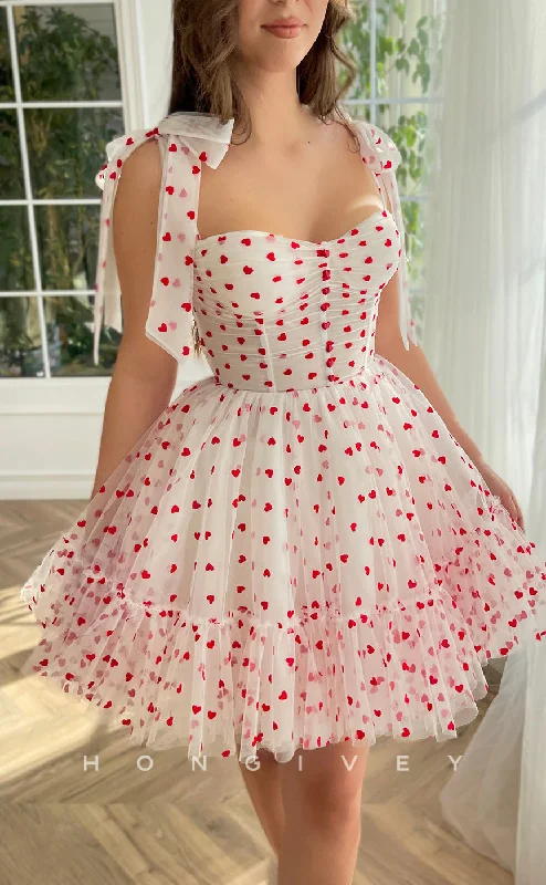 Crochet mini dress-H1716 - Sweet Illusion Fully Love Print With Bow Detail Short Cake Graduation Party Homecoming Dress