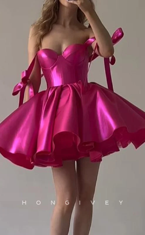 Retro mini dress-H1799 - Sweet Ruched Tiered With Bow Detail Short Cake Party Graduation Homecoming Dress