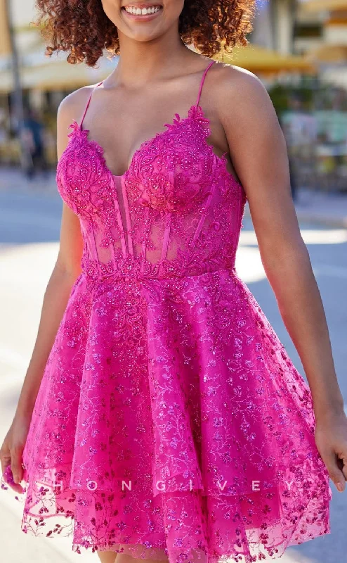 Beaded mini dress-H1857 - A-Line Sleeveless  Open Back Short Homecoming Dress