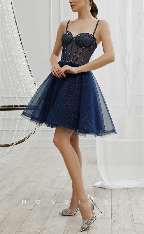 Cut-out mini dress-H1928 - Sexy/Grace Glitter Illusion Cutout Spaghetti Straps Short Party/Homecoming Dress