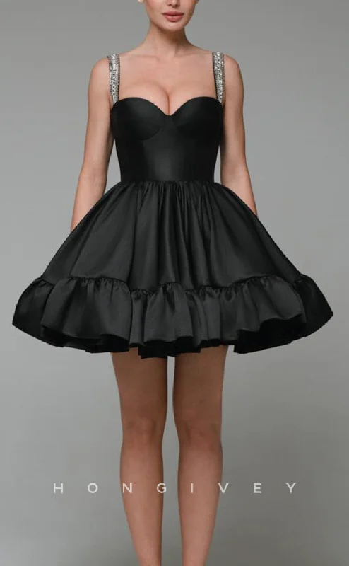 Embroidered mini dress-H1936 - Sexy/Casual A-Line Sweetheart Spaghetti Straps Ruffles Short Party/Homecoming Dress