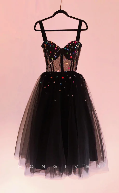 Keyhole mini dress-H1991 - Sexy Black Illusion Cutout Tulle A-Line Sweetheart Spaghetti Straps Rhinestone Short Party/Homecoming Dress