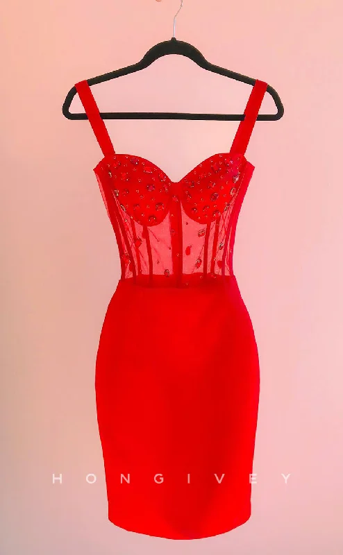 Kimono mini dress-H1992 - Sexy Fitted Red Illusion Cutout Sweetheart Spaghetti Straps Short Party/Homecoming Dress