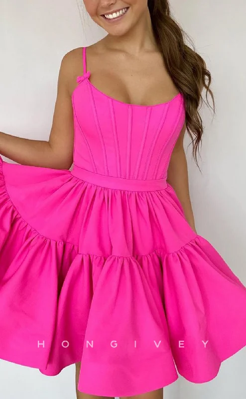 Belted mini dress-H2109 - Sexy Satin A-Line Bateau Spaghetti Straps Empire Short Party/Homecoming Dress