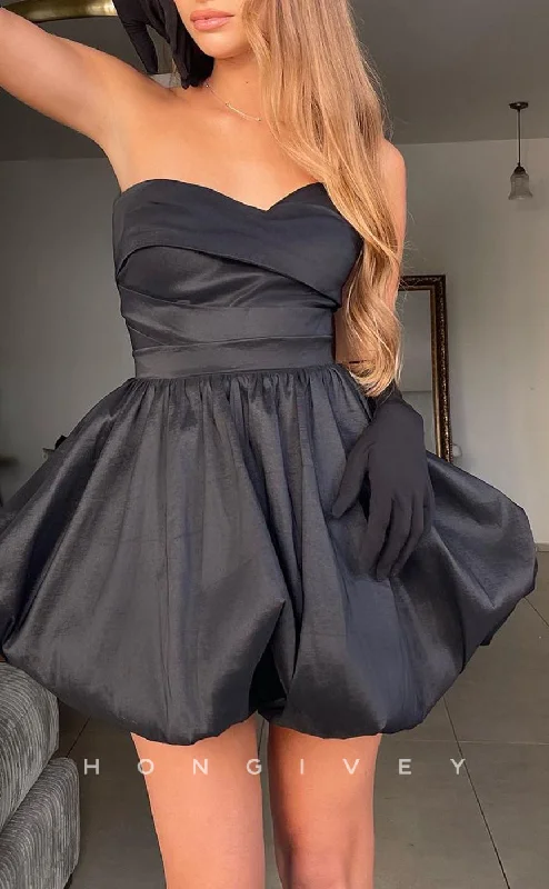 Kimono mini dress-H2165 - Black Satin A-Line Sweetheart Strapless Lace-Up Party/Homecoming Dress