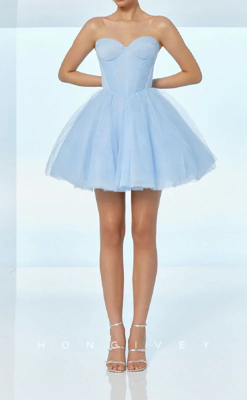 Off-shoulder mini dress-H2179 - Casual Tulle A-Line Sweetheart Strapless Party/Homecoming Dress