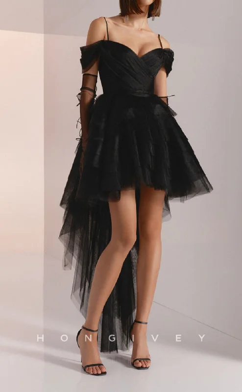 Party mini dress-H2180 - Sexy Tulle Off-Shoulder High Low Tiered Party/Homecoming Dress