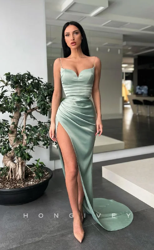 Braided strap casual maxi dress-L1177 - Simple Ruched With Train And Slit Party Prom Formal Evening Dress