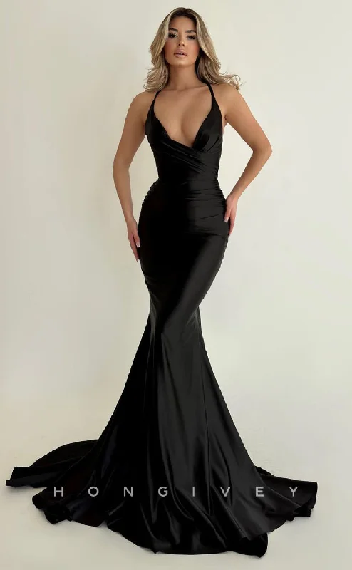 Peplum detail elegant maxi dress-L1294 - Simple Sexy Ruched Mermaid With Train Prom Evening Formal Party Dress