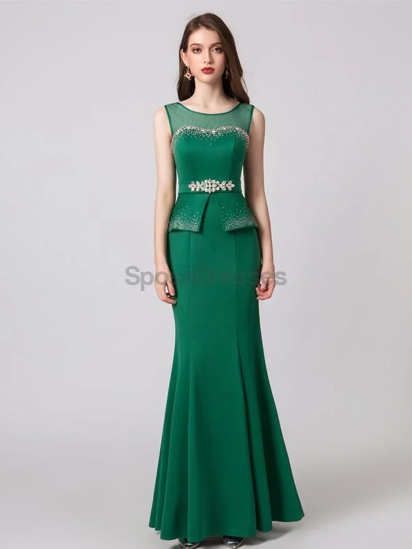 Pleated skirt maxi dress-Elegant Scoop Emerald Green Mermaid Evening Prom Dresses, Evening Party Prom Dresses, 12103