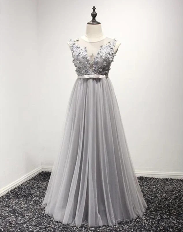 Braided strap casual maxi dress-Formal Fashion Gray Lace Beaded Tulle Evening Prom Dresses, Cheap Party Prom Dresses, Custom Long Prom Dresses, Cheap Formal Prom Dresses, 17144