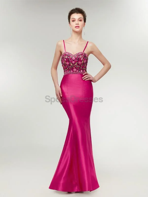 Layered ruffle casual maxi dress-Fuchsia Mermaid Evening Prom Dresses, Evening Party Prom Dresses, 12019