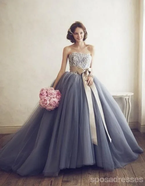 Keyhole back maxi dress-Grey Tulle A line Evening Prom Dresses, Ball Gown Party Prom Dress, Custom Long Prom Dresses, Cheap Formal Prom Dresses, 17078