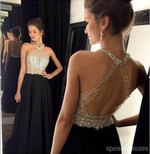 Bell sleeve maxi dress-Halter backless Evening Prom Dresses, Sexy Long Prom Dress, Black Evening Prom Dress, 2017 Prom Dress, Custom Evening Party Prom Dresses, 17006