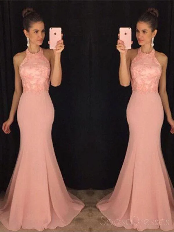 Retro style elegant maxi dress-Halter Blush Pink Mermaid Evening Prom Dresses, Long Party Prom Dresses, 17063