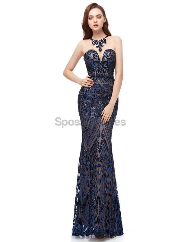 Off-shoulder formal maxi dress-Jewel Neck Sparkly Sequin Evening Prom Dresses, Evening Party Prom Dresses, 12104