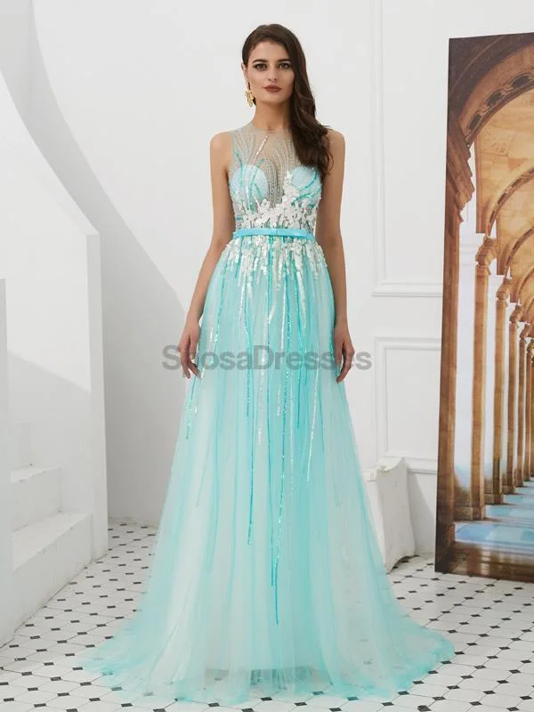 Bohemian print casual maxi dress-Jewel See Through Beaded Sexy Evening Prom Dresses, Evening Party Prom Dresses, 12083