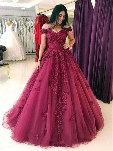 Peplum detail elegant maxi dress-Lace Off Shoulder Maroon A-line Long Evening Prom Dresses, 17613