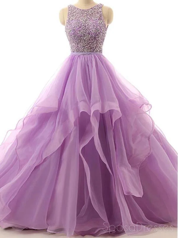 Statement sleeve beach maxi dress-Lilac Organza Illusion A-line Cheap Evening Prom Dresses, Sweet 16 Dresses, 17492