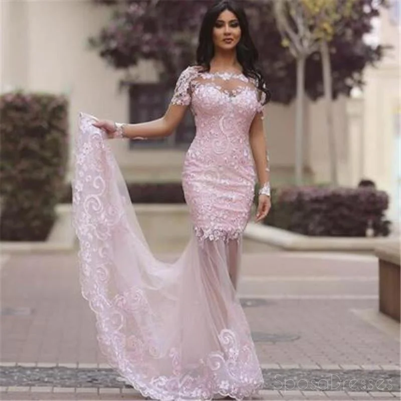 Striped casual maxi dress-Long Sleeve Pink Lace Mermaid Evening Prom Dresses, Sexy See Through Party Prom Dress, Custom Long Prom Dresses, Cheap Formal Prom Dresses, 17042