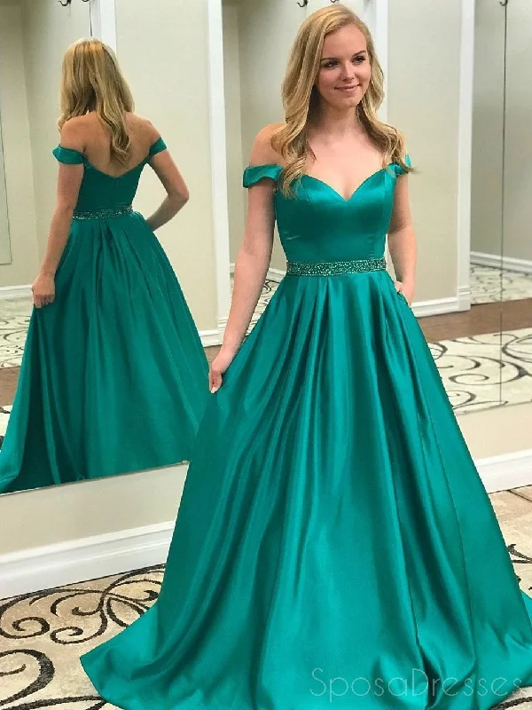 Cutout design casual maxi dress-Off Shoulder Emerald Green A-line Long Evening Prom Dresses, 17545