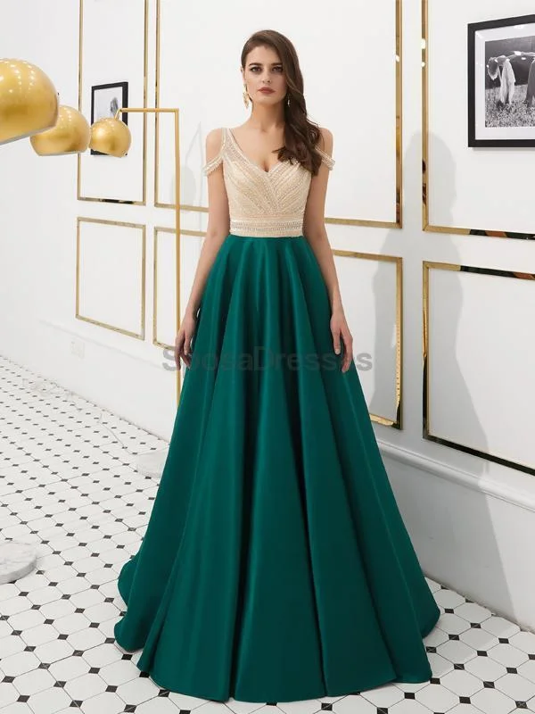 Braided belt casual maxi dress-Off Shoulder Emerald Green Beaded Evening Prom Dresses, Evening Party Prom Dresses, 12079