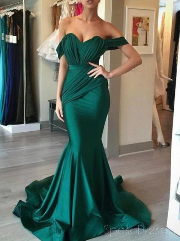 Side pocket casual maxi dress-Off Shoulder Emerald Green Mermaid Long Evening Prom Dresses, 17703