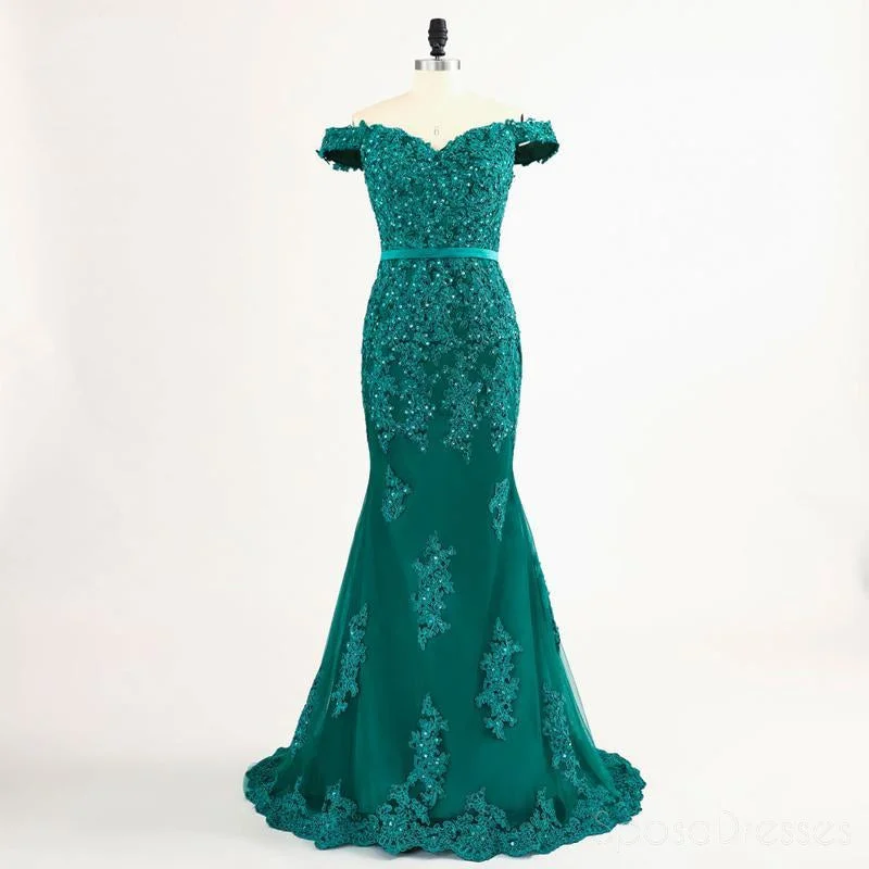 Tulip skirt casual maxi dress-Off Shoulder Green Lace Beaded Mermaid Evening Prom Dresses, Popular Unique Party Prom Dress, Custom Long Prom Dresses, Cheap Formal Prom Dresses, 17174