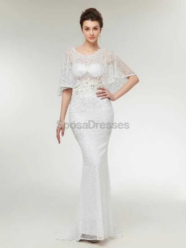 Summer floral maxi dress-Off Shoulder Sexy Off White Lace Mermaid Evening Prom Dresses, Evening Party Prom Dresses, 12009