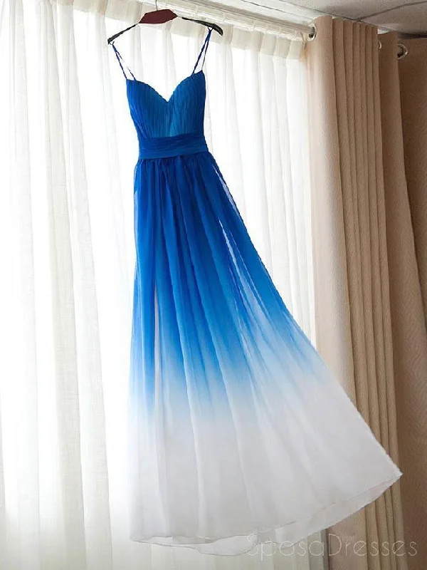 Keyhole back maxi dress-Ombre Blue Chiffon Sweetheart Neckline Long Evening Prom Dresses, Popular Cheap Long Custom Party Prom Dresses, 17314