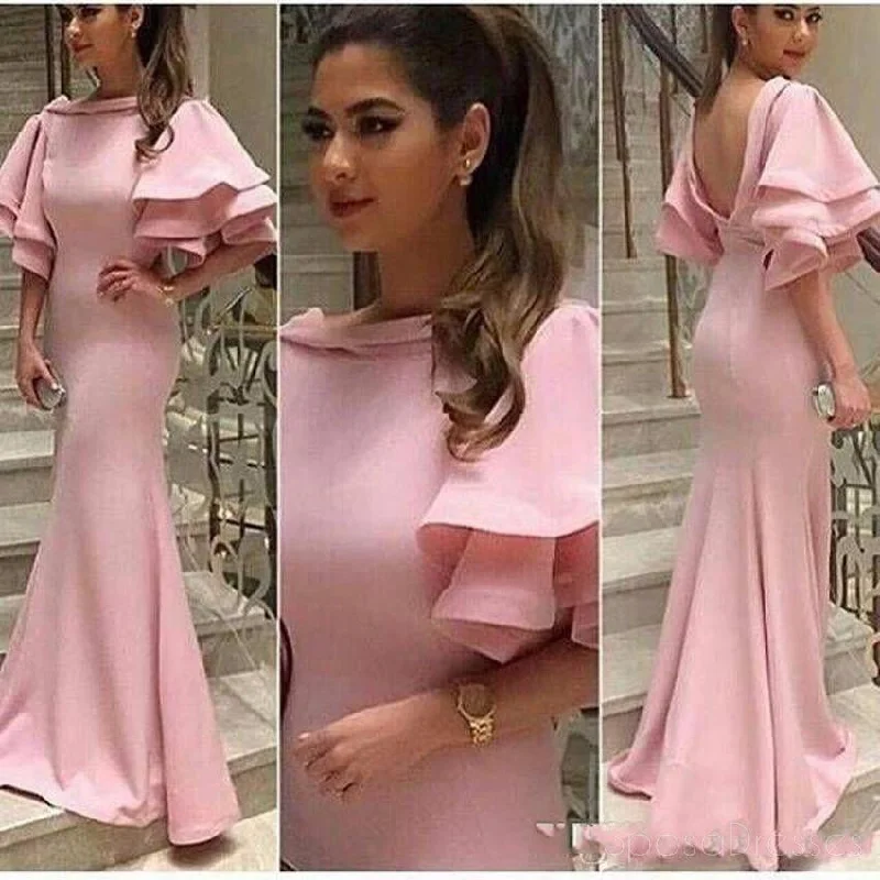 Art deco design casual maxi dress-Pink  Puff Sleeve Long Evening Prom Dress, Popular Custom Party Prom Dresses, Custom Long Prom Dresses, Cheap Formal Prom Dresses, 17165