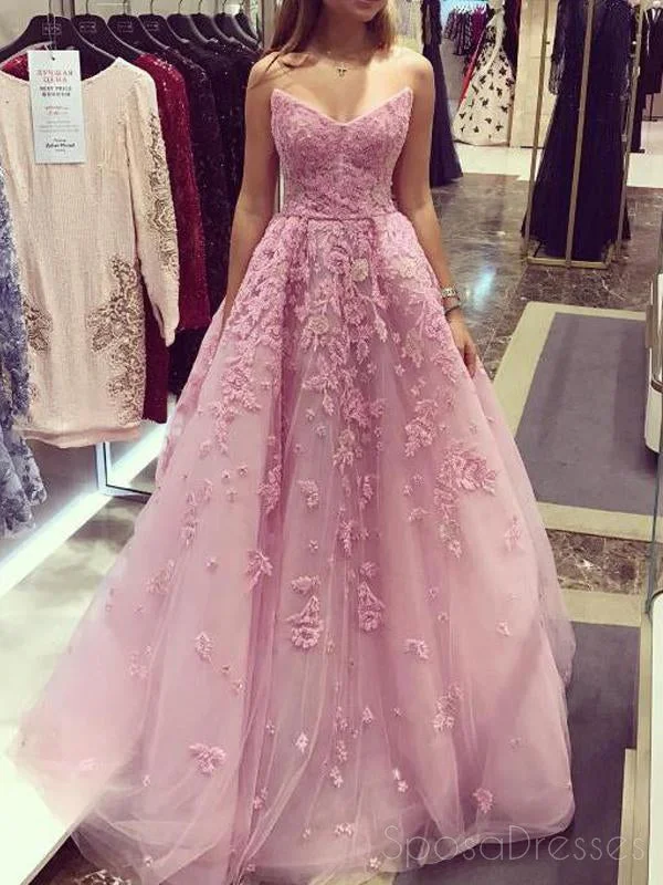 Zip front summer maxi dress-Popular V Neck Lace Pink A line Long Evening Prom Dresses, 17471