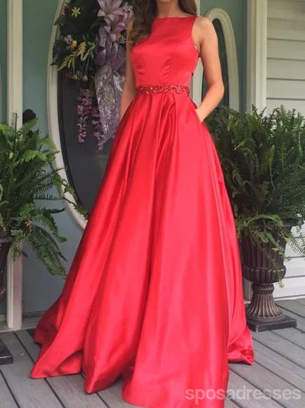 Zip front summer maxi dress-Red Open Back Bateau A-line Long Evening Prom Dresses, 17680