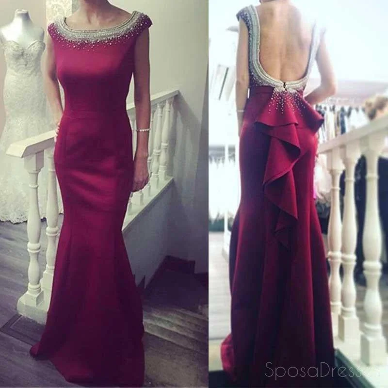 Summer floral maxi dress-Red Round Neckline Mermaid Evening Prom Dresses, 2017 Beaded Party Prom Dress, Custom Long Prom Dresses, Cheap Formal Prom Dresses, 17041