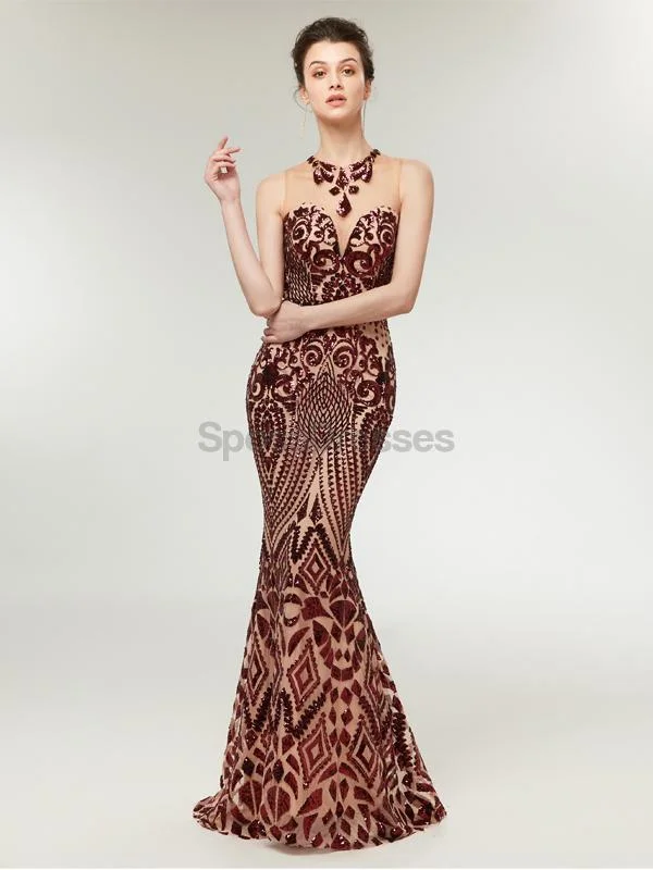 Side pocket beach maxi dress-Rose Gold Sequin Sparkly Mermaid Evening Prom Dresses, Evening Party Prom Dresses, 12011