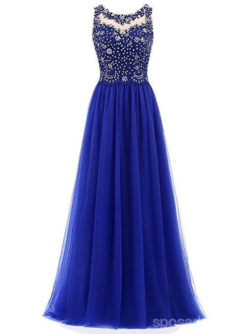 Geometric pattern chic maxi dress-Royal Blue Lace Beaded See Through Chiffon Long Evening Prom Dresses, 17530