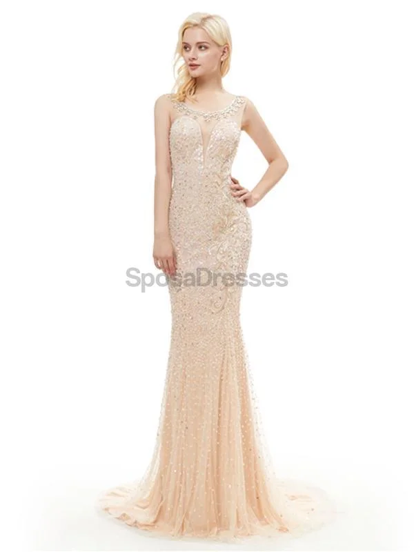 Casual beach maxi dress-Scoop Heavily Beaded Mermaid Evening Prom Dresses, Evening Party Prom Dresses, 12076