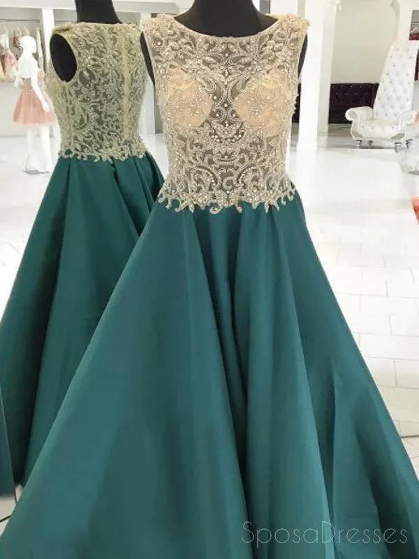 Artistic design elegant maxi dress-See Through Heavily Beaded Bateau Green A-line Long Evening Prom Dresses, 17574