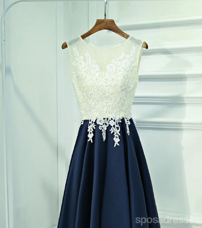 Elegant evening maxi dress-See Through Lace Navy Skirt Short Homecoming Prom Dresses, Affordable Corset Back Short Party Prom Dresses, Perfect Homecoming Dresses, CM244